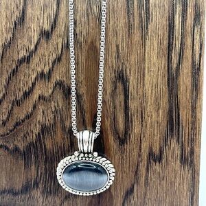Faux Onyx Stone Pendant Necklace. Large pendant design with silver beading!